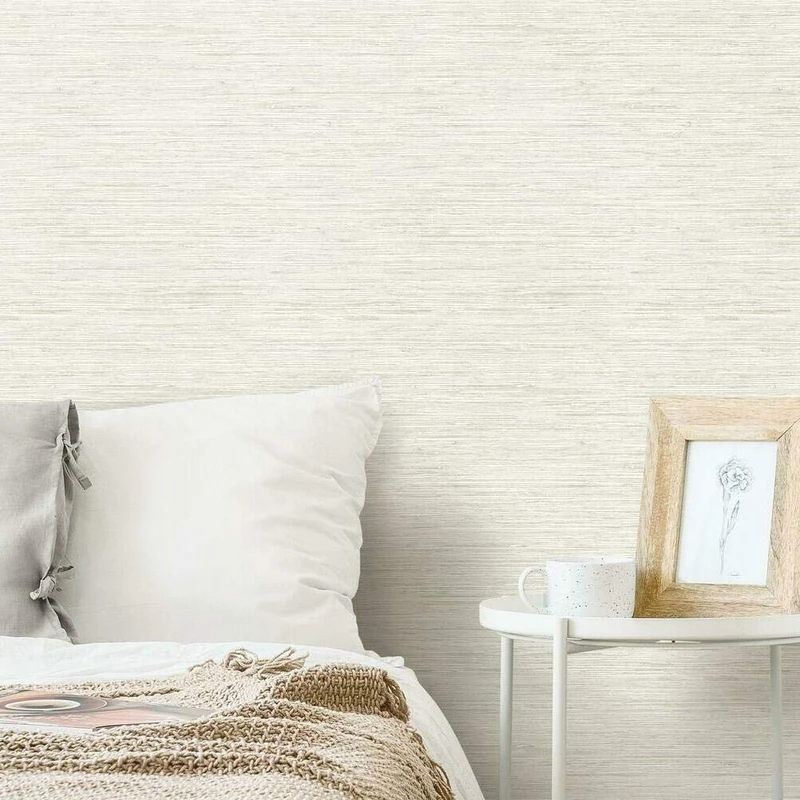 RoomMates RMK11562WP Beige and Grey False Grass Canvas Non-Textured Peel and Stick Removable Wallpaper, Beige/Grey