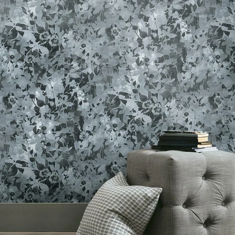 RoomMates RMK11564RL Black and Gray Wildflower Shadows Peel and Stick Wallpaper