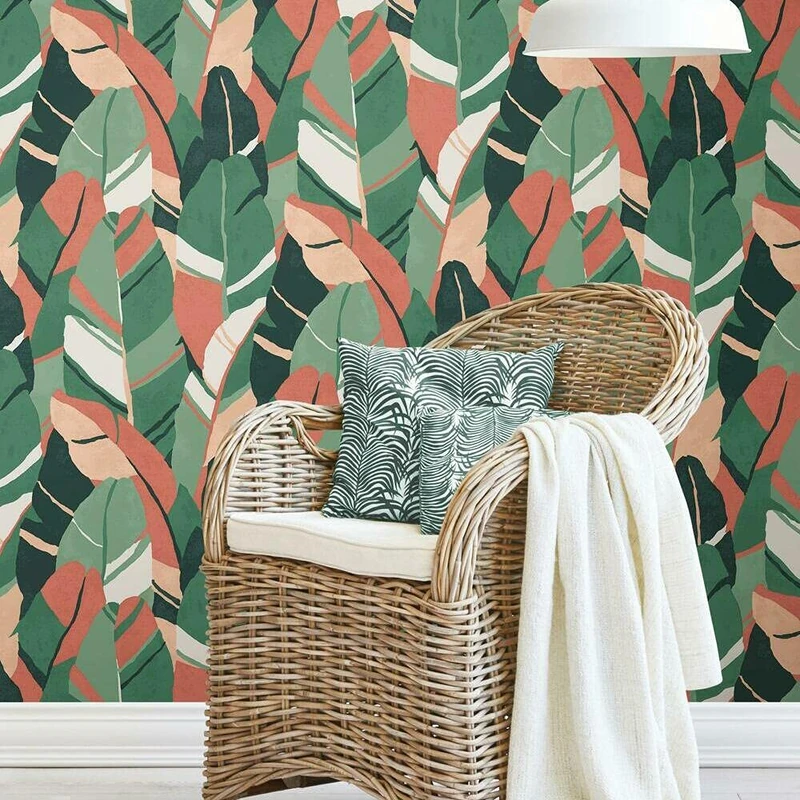 RoomMates RMK11572RL Green and Red Hearts of Palm Peel and Stick Wallpaper