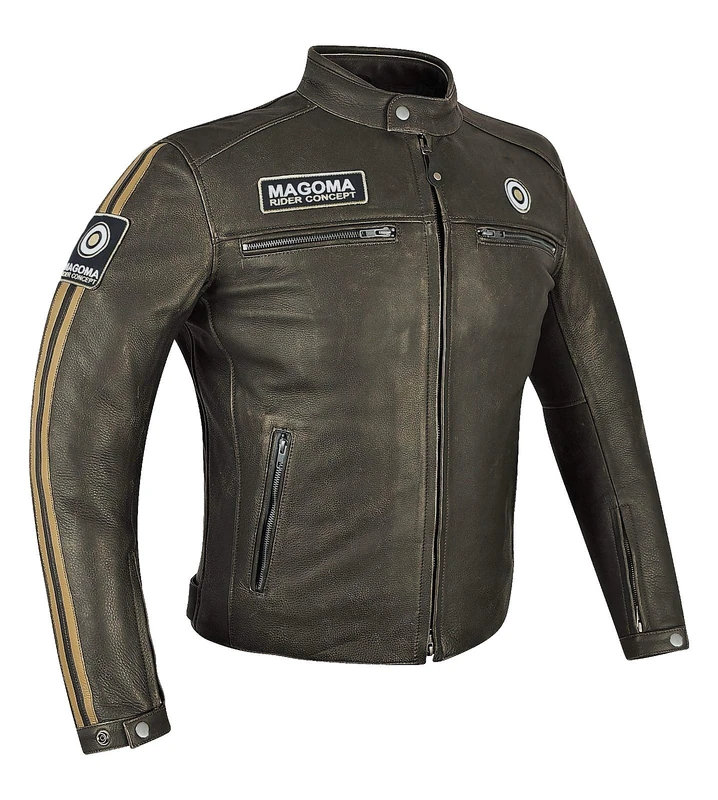 MAGOMA Brooklyn A++ Leather Motorcycle Jacket - Brown, XS