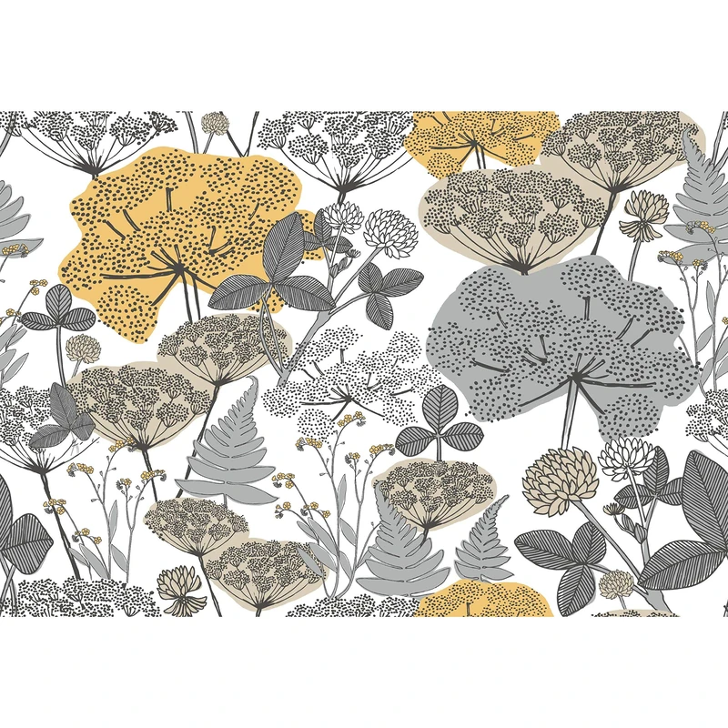 RoomMates RMK11535RL Yellow and Gray Niittypolku Peel and Stick Wallpaper