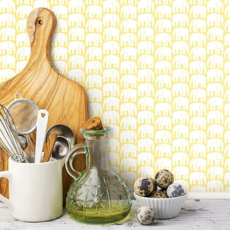 RoomMates RMK11528RL Yellow Elefantti Peel and Stick Wallpaper