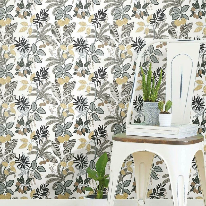 RoomMates RMK11578RL White and Yellow Funky Jungle Peel and Stick Wallpaper