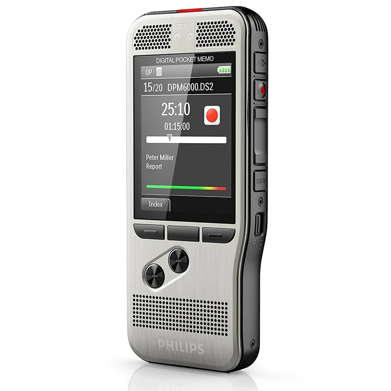 Philips PocketMemo Recorder SpeechExec DPM6000/02 Push Button Professional Dual Microphone Rechargeable Battery Colour Display