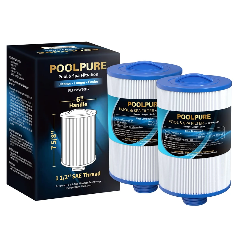 POOLPURE Replacement for Spa Filter PWW50P3(1 1/2" Coarse Thread), Unicel 6CH-940, 817-0050, Filbur FC-0359, 25252, 378902, 03FIL1400, 45 sq.ft Screw in Hot Tub Filter, 2 Pack