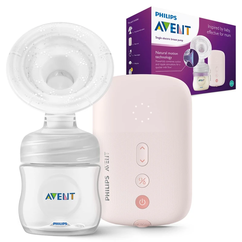 Philips Avent Electric Breast Pump SCF395/11 - Single Pump, Personalised Experience, Flexible Silicone Cushion, Natural Bottle, Natural Motion Technology, Quiet Motor, Pink - Image 1