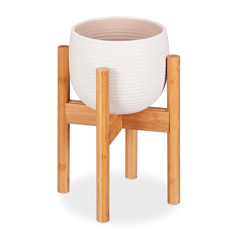 Relaxdays Bamboo Plant Stand, Adjustable, Flower Pots max. 32 cm, Pot Support, H: 35.5 cm, Natural