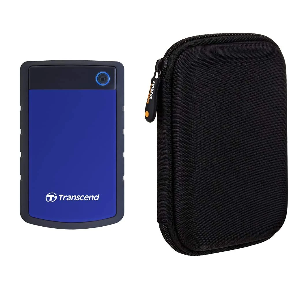 Transcend StoreJet H3B 2TB Rugged External Hard Drive & Amazon Basics External Hard Drive Case