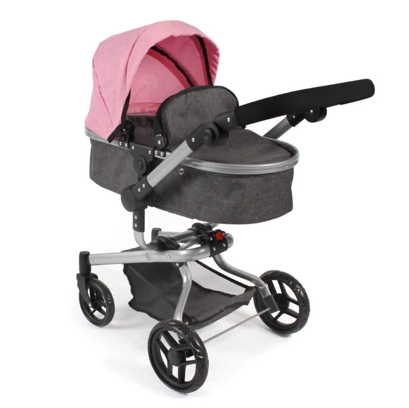 Yolo Doll's Pram, 2-in-1 Combination Doll's Pram for Children from 4 to 8 Years, Melange Anthracite-Pink