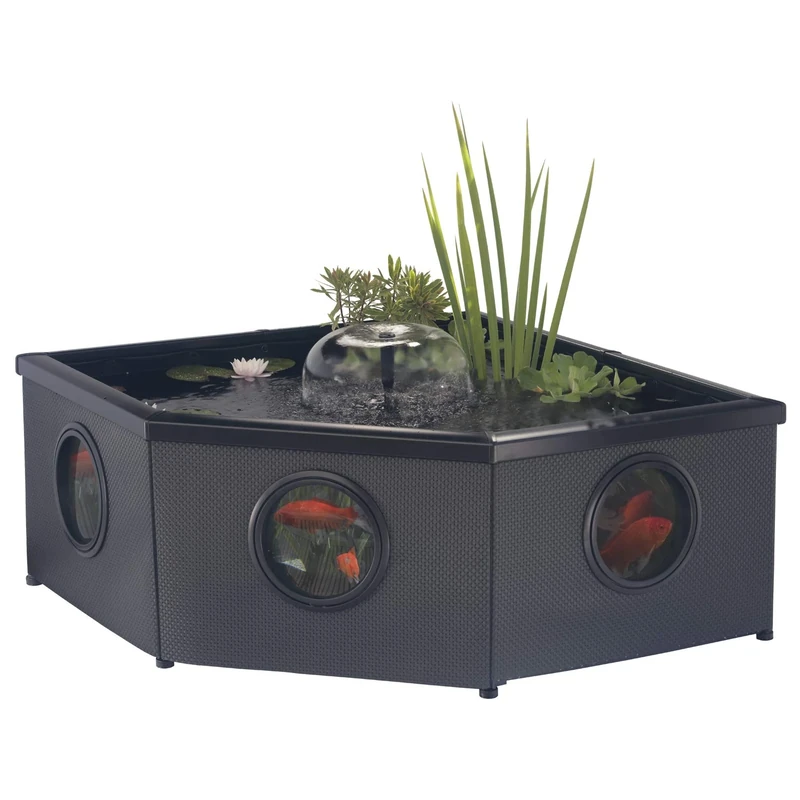 Blagdon Affinity Grand Corner Living Water Feature Patio Pool Pond, with Inpond 5-in-1 3000 Filter Pump & UV Clarifier, LED Sotlight, 3 Fountain Feature Heads, 1 Planting Basket - Large, Black