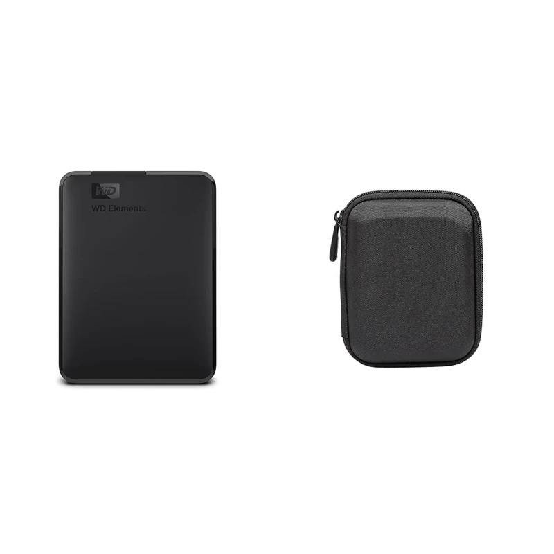 WD 5 TB Elements Portable External Hard Drive - USB 3.0 & Amazon Basics Hard Black Carrying Case for My Passport Essential