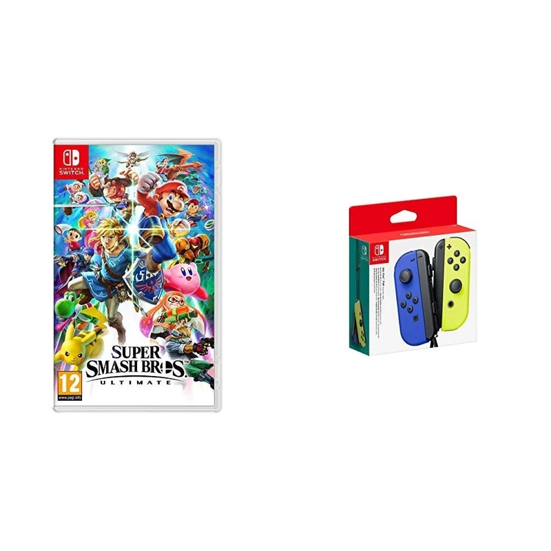 Super Smash Bros - Ultimate (Nintendo Switch) + Joy-Con Pair (Neon Blue/Neon Yellow)