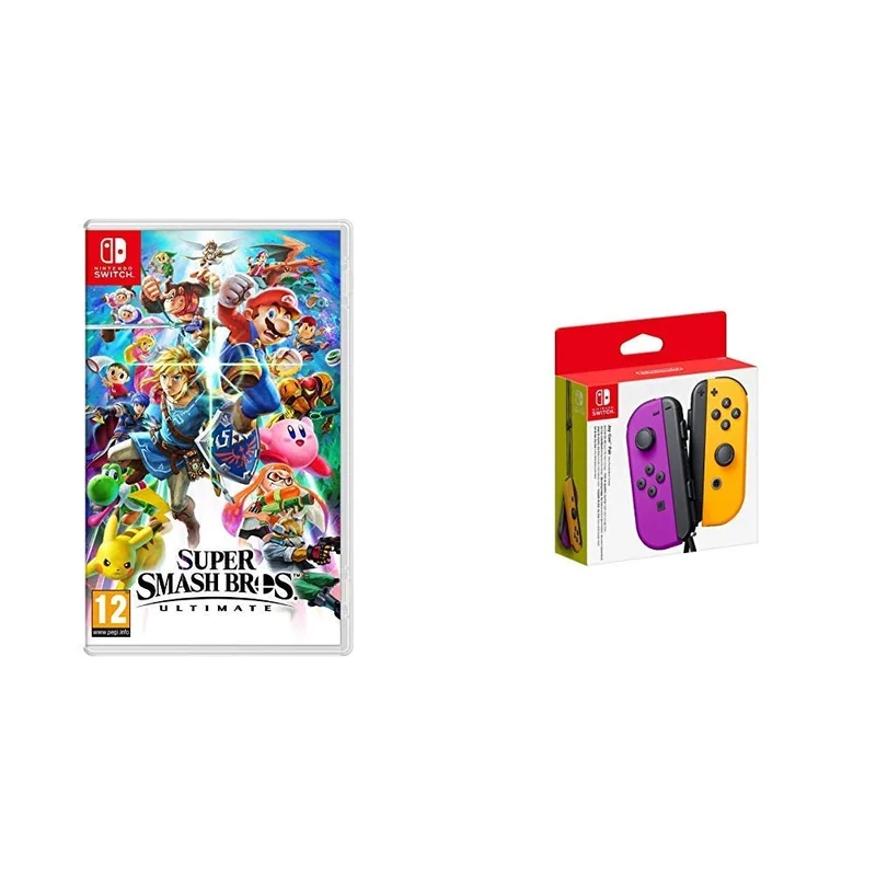 Super Smash Bros - Ultimate (Nintendo Switch) + Joy-Con Pair (Neon Purple, Neon Orange)