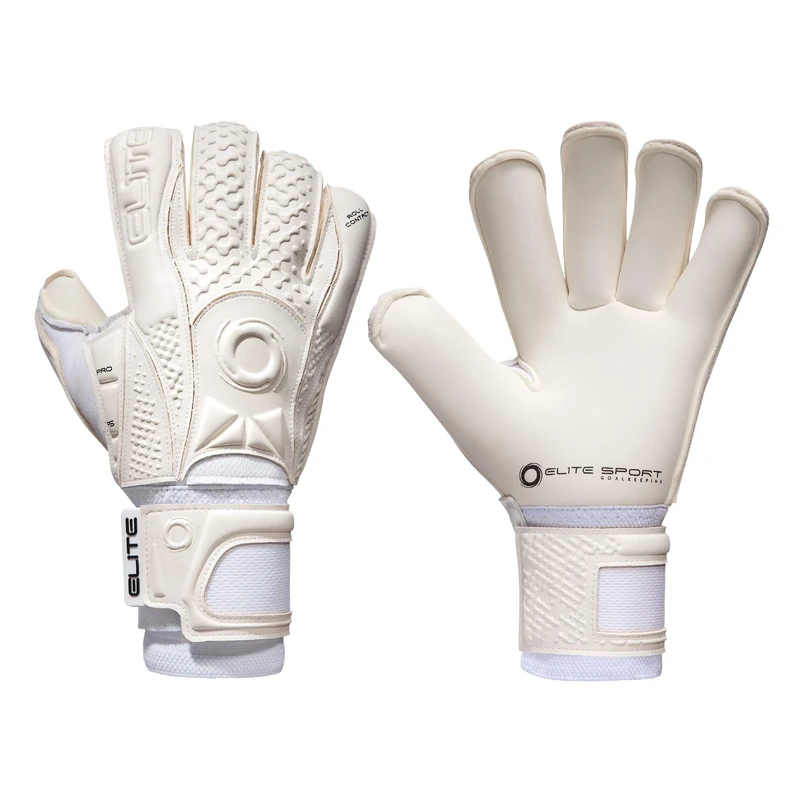 Elite Sports Goalkeeper Gloves with Double Wrapped Thumb and Durable Latex. Reinforced Backing Foam on the Shock Zone with AVM Fabric and 4 Removable Finger Protectors for Extra Finger Support.