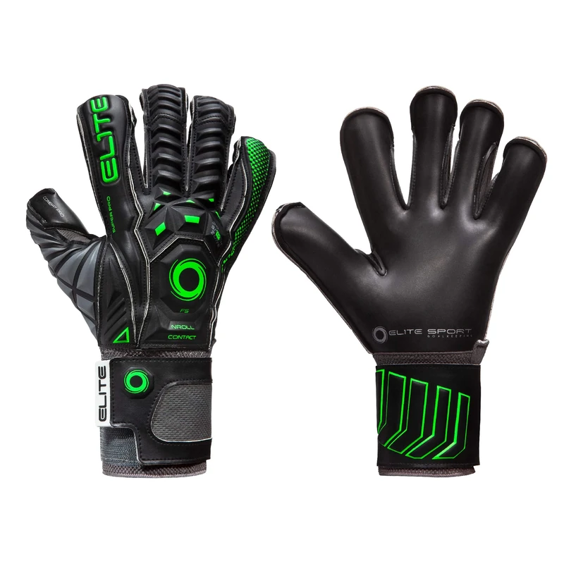 Elite Sports Goalkeeper Gloves with Wrapped Thumb and Durable Latex. Reinforced Backing Foam on the Shock Zone with AVM Fabric and 5 Removable Finger Protectors for Extra Finger Support.