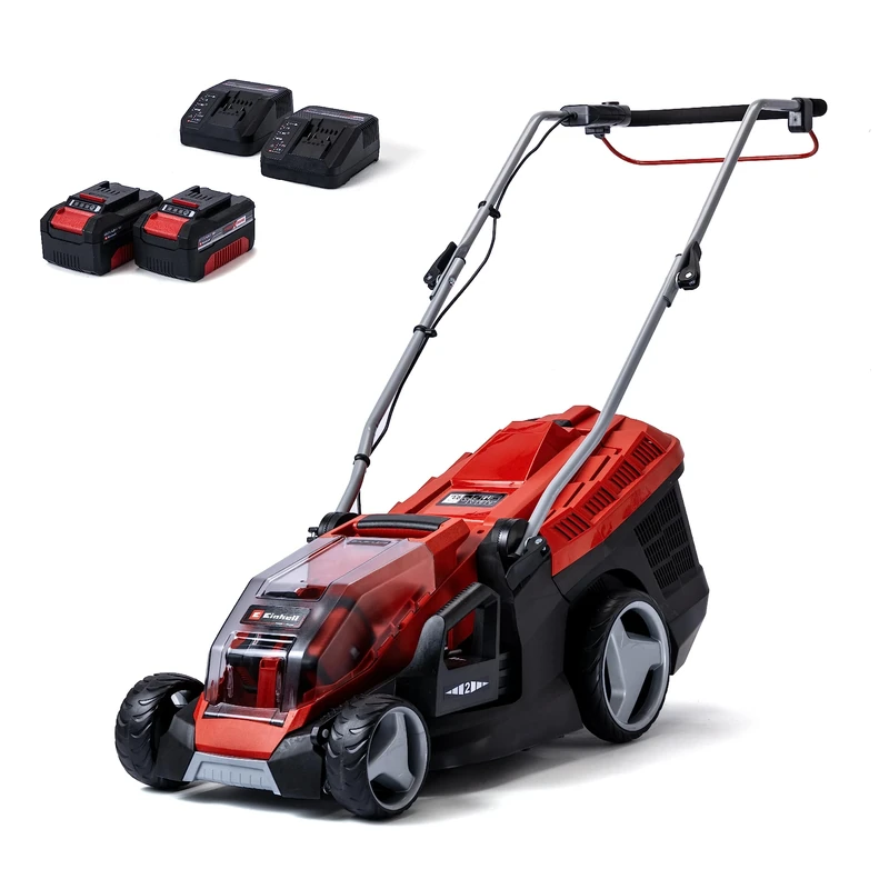 Einhell GE-CM 36/36 Li cordless lawn mower (PXC, li-ion, brushless motor, 6-level cutting height adjustment facility, 2x 4.0 Ah rechargeable batteries + 2x chargers)