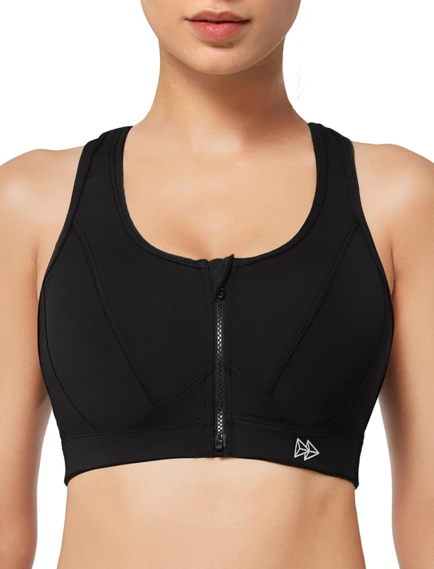 Yvette Sports Bra Front Closure - High Impact for Women Fitness - Black - L