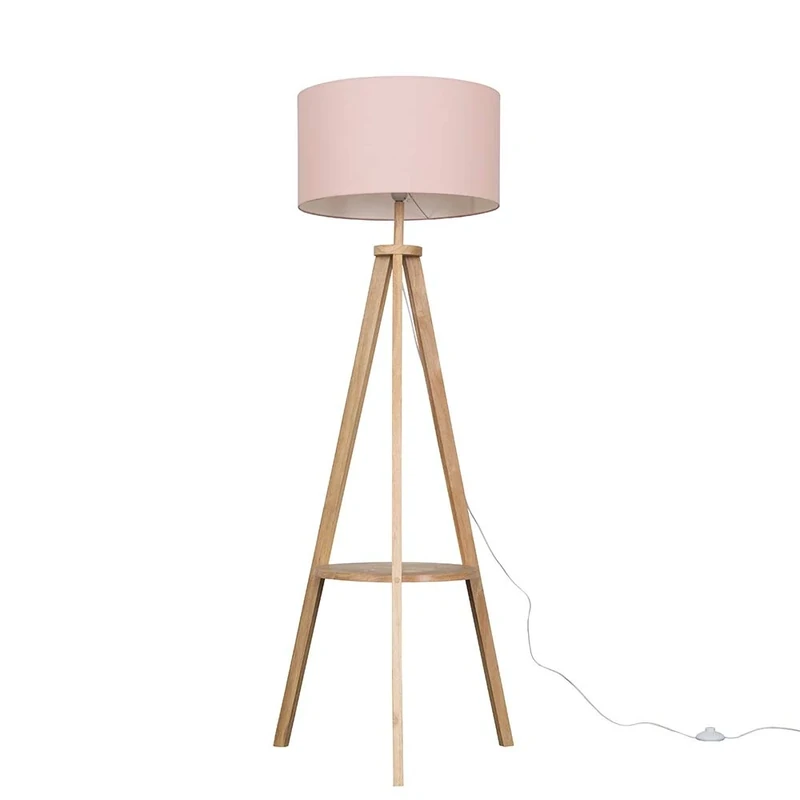 MiniSun | Modern Light Wood Tripod Design Floor Lamp with Storage Shelf and Pink Drum Shade | Floor Lamps & Torchieres, Home Décor, Improvement & Lifestyle Essential