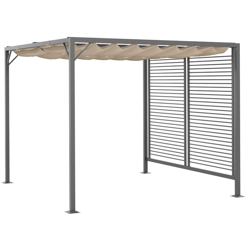 Outsunny 2.8 x 3(m) Metal Outdoor Pergola with Retractable Roof, Outdoor Gazebo Canopy Shelter with Grommet Holes for Garden, Patio, Lawn, Beige