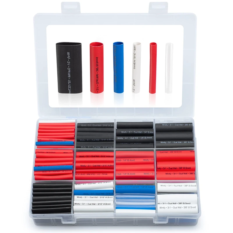 Wirefy Heat Shrink Tubing Kit - Heatshrink Sleeving Kit - 3:1 Ratio Adhesive Lined - Marine Grade Shrink Wrap - Wire Cable Repair Sleeve - Automotive Industrial Tubing - 275 PCS