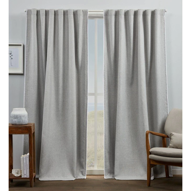 Exclusive Home Marabel Lined Room Darkening Blackout Hidden Tab Top Curtain Panel Pair, 54"x96", Grey White, Set of 2