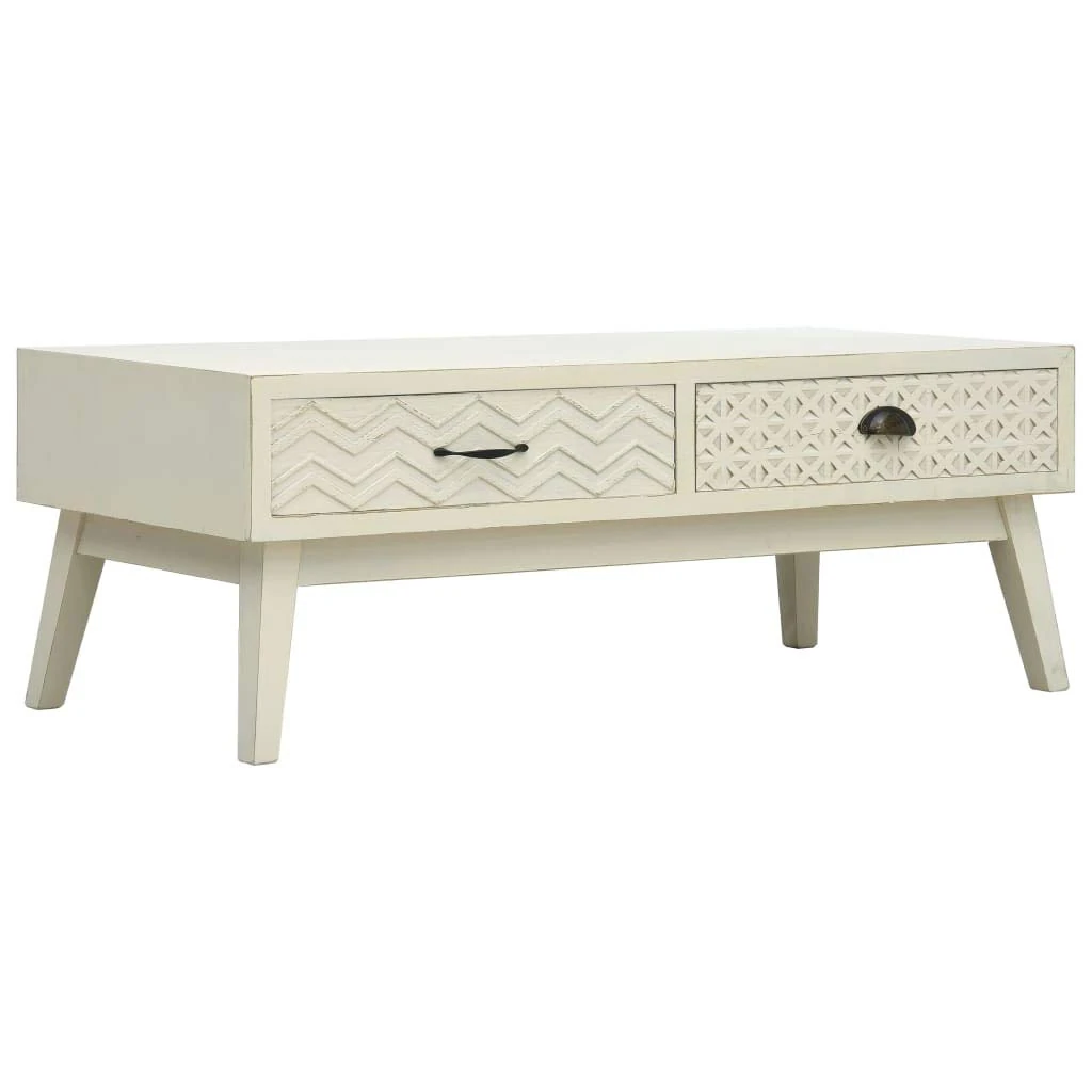 Tidyard Coffee Table for Living Room Economical and Practical Console Table Furniture with 2 Drawers Carving Grey 110x50x40 cm Wood