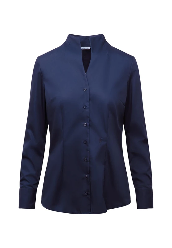 Seidensticker Women's City Bluse Langarm Slim Fit Kelchkragen Bügelfrei Blouse, darkblue, 22