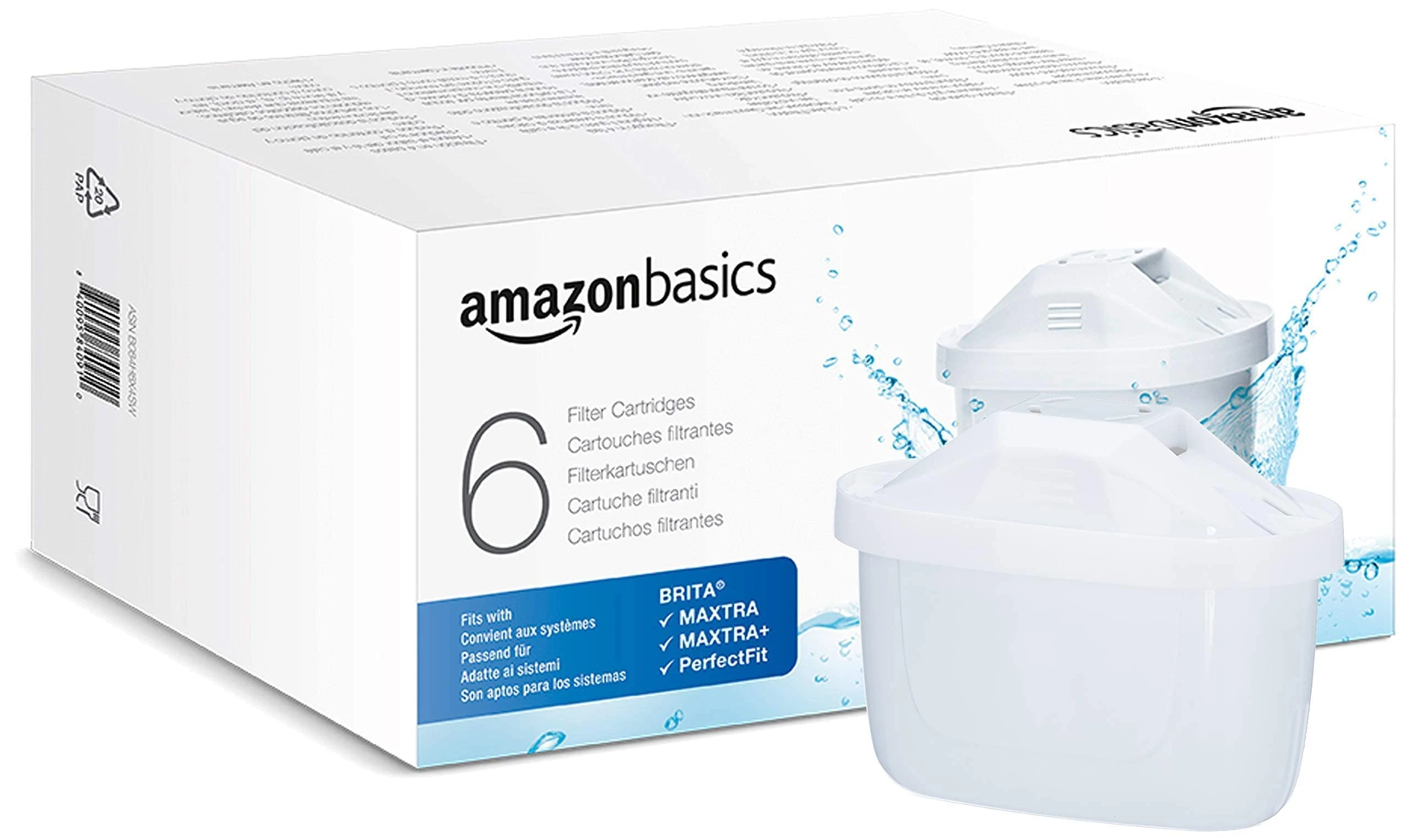 Amazon Basics Water Filter Cartridges, 6 count (Pack of 1), fits and compatible with all BRITA jugs incl. PerfectFit & Amazon Basic Jugs