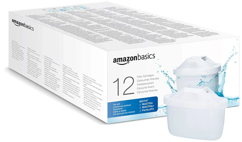Amazon Basics Water Filter Cartridges, 12 pack , fits and compatible with all BRITA jugs incl. PerfectFit & Amazon Basic Jugs