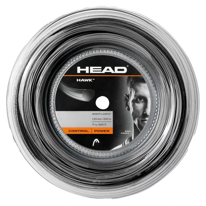 HEAD Hawk Reel 200m Tennis String, Black, 16