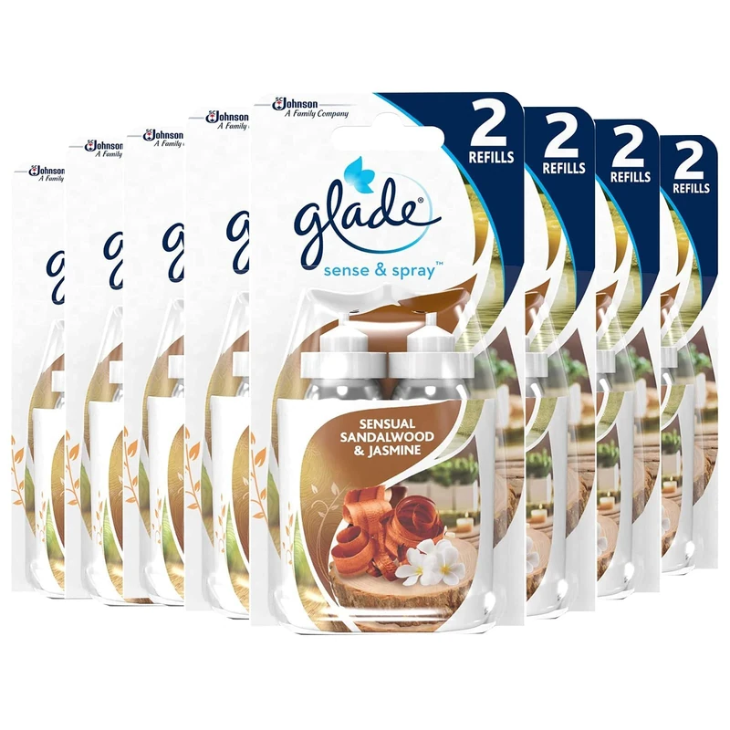 Glade Sense & Spray Twin Refill Sandalwood & Jasmine Air Freshener 2x18ml, Pack of 8