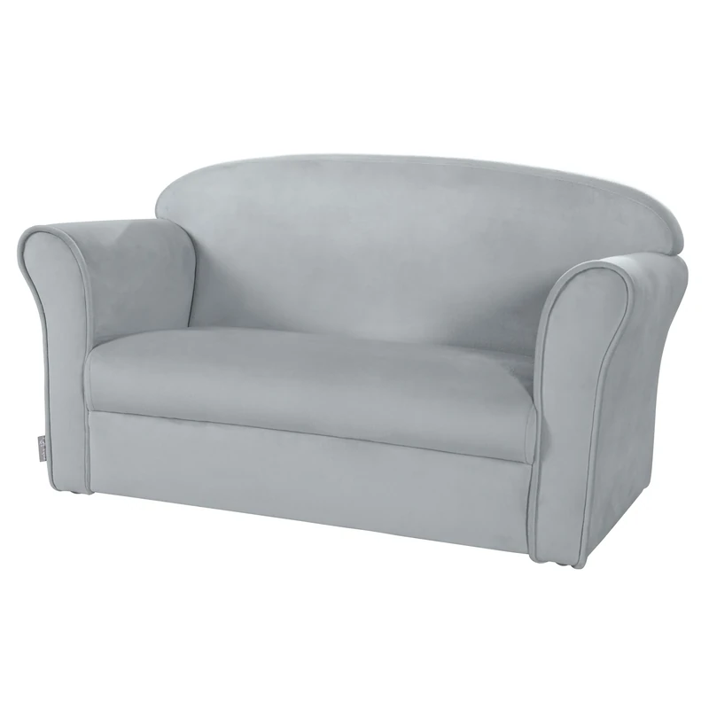 Roba Baumann Children's Sofa 'Lil Sofa' Covered with armrests, Comfortable Children's Couch with Silver-Gray Velvet Fabric