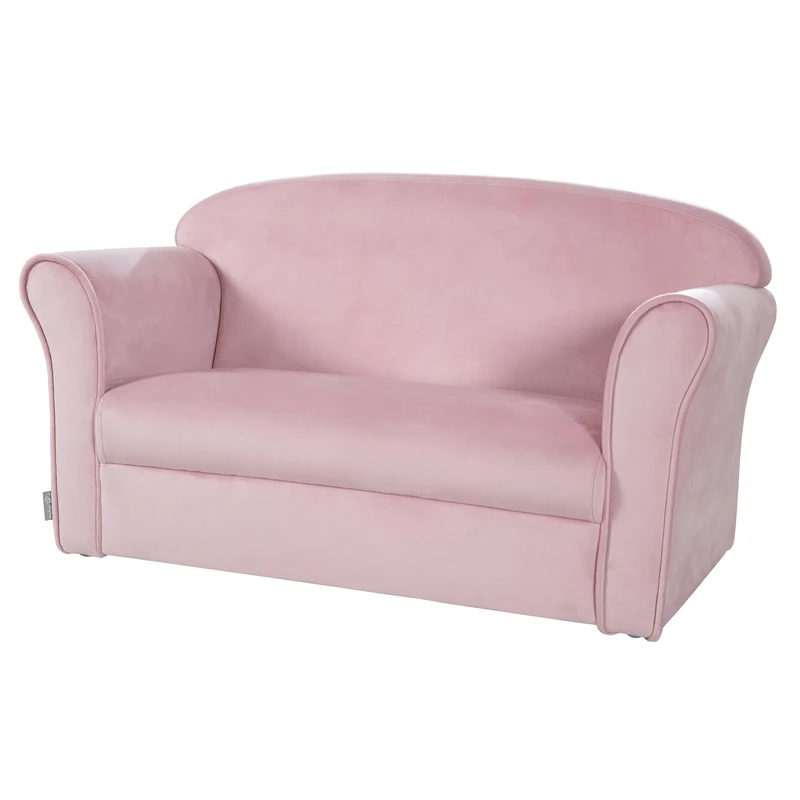 Roba Baumann Children's Sofa 'Lil Sofa' Covered with armrests, Comfortable Children's Couch with Pink/Mauve Velvet Fabric