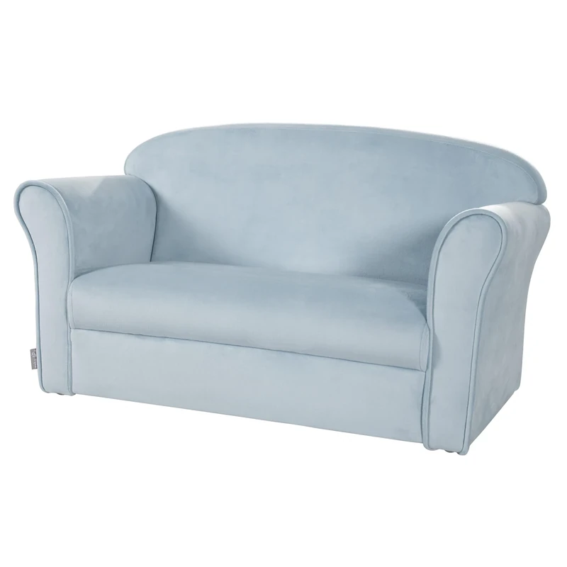 Roba Baumann Children's Sofa 'Lil Sofa' Covered with armrests, Comfortable Children's Couch with Light Blue/Sky Velvet Fabric