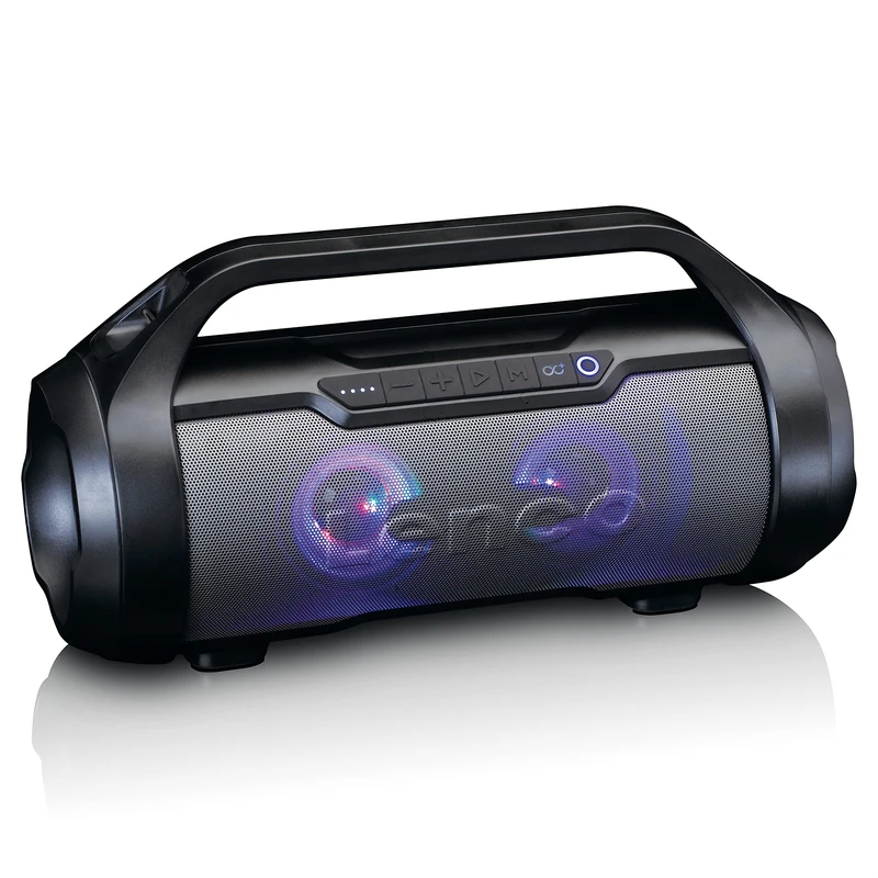 Lenco SPR-070 Boombox - IPX5 Waterproof Bluetooth Boombox - Built-in 3000 mAh Battery - 2 x 12 Watt RMS - FM Radio Receiver - Light Effects - Wireless Music Streaming - Black