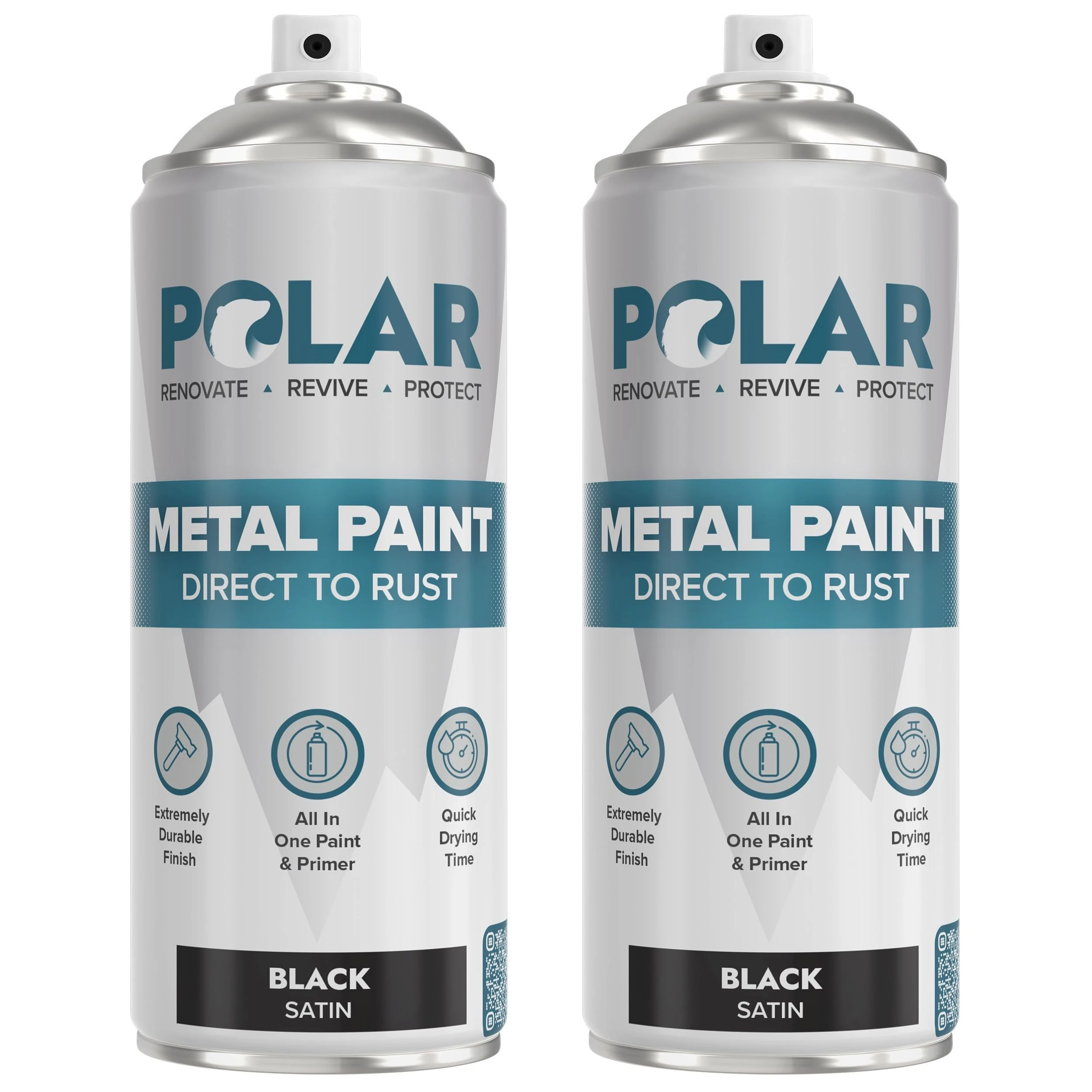 Polar Direct to Rust Satin Black Metal Spray Paint - 2 x 400ml - Perfect for Metal, Wood, Furniture, Rust - Outdoor & Indoor Surfaces - Easy to Apply - 3 in 1 Primer, Undercoat & Topcoat