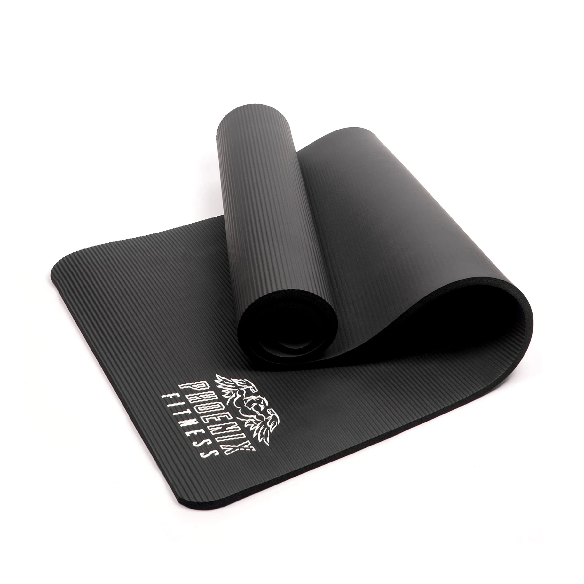 Phoenix Fitness RY1068 Exercise NBR Fitness Yoga Mat - Double Sided Anti Slip High Density Floor Mat, 185 x 61 cm - 15mm Thickness, Carry Strap, Black