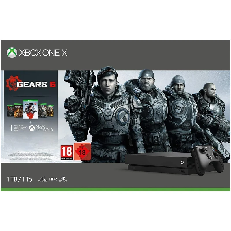 Xbox One X 1TB Console Black with Gears 5 Bundle OpenBox Retail Boxed 12 Months Warranty (Renewed)