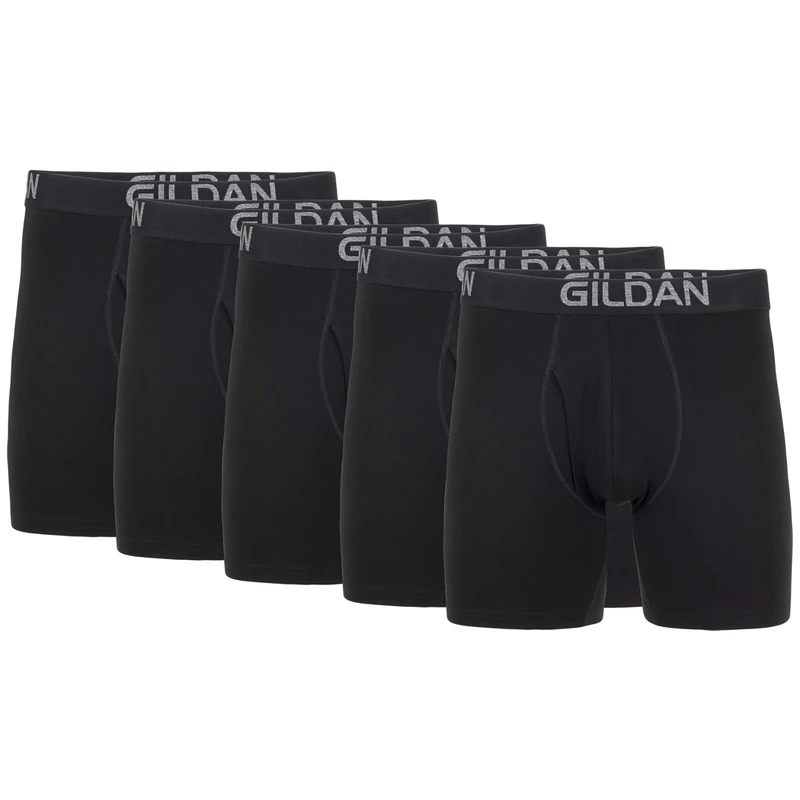 Gildan Men's Cotton Stretch Boxer Brief, Multipack, Black Soot (5-Pack, Regular Leg), XL (Pack of 5)