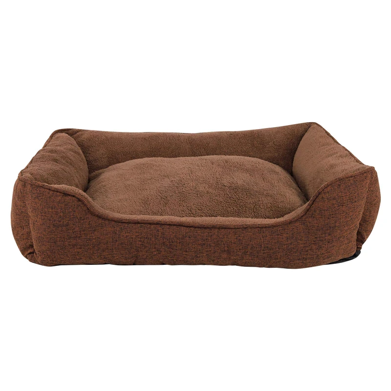 lionto Dog Cushion Mottled with Removable Cover, Cuddly Pet Bed with Comfortable Entry for Dogs and Cats, 90 x 75 cm, Soft Dog Bed with Non-Slip Base, Brown - Image 1