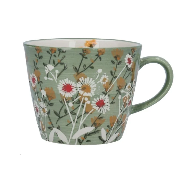 Gisela Graham Wild Daisy Ceramic Mug - Green Floral Design - Image 1