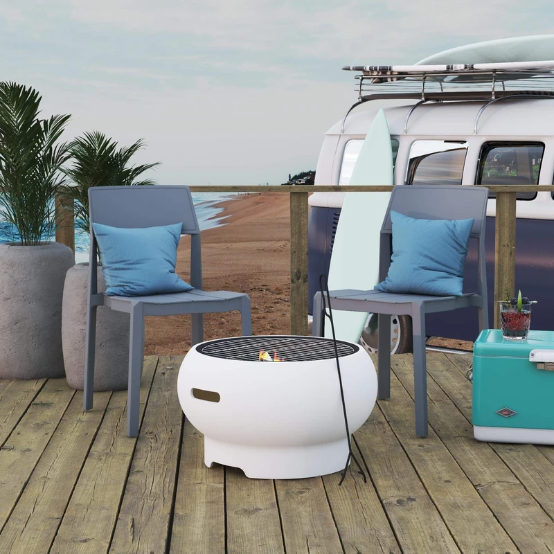 Novogratz Poolside Collection, Asher 22" Wood Burning Fire Pit with Grilling Surface, Bright White