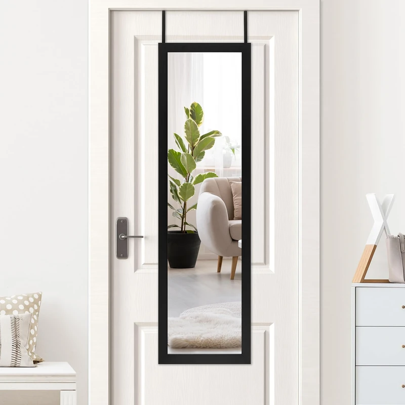 Americanflat Over the Door Mirror Full Length in Black - Full Body Mirror for Bedroom, Bathroom, Dorm - Full Length Mirror with Hanger and Shatter-Resistant Glass - 38x130 cm
