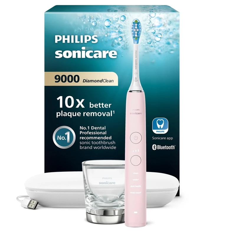 Philips Sonicare DiamondClean 9000, Sonic Electric Toothbrush with App, Pressure Sensor, 4 Brushing Modes, 3 Intensity Levels, Charging Glass, USB Travel Case, HX9911/29