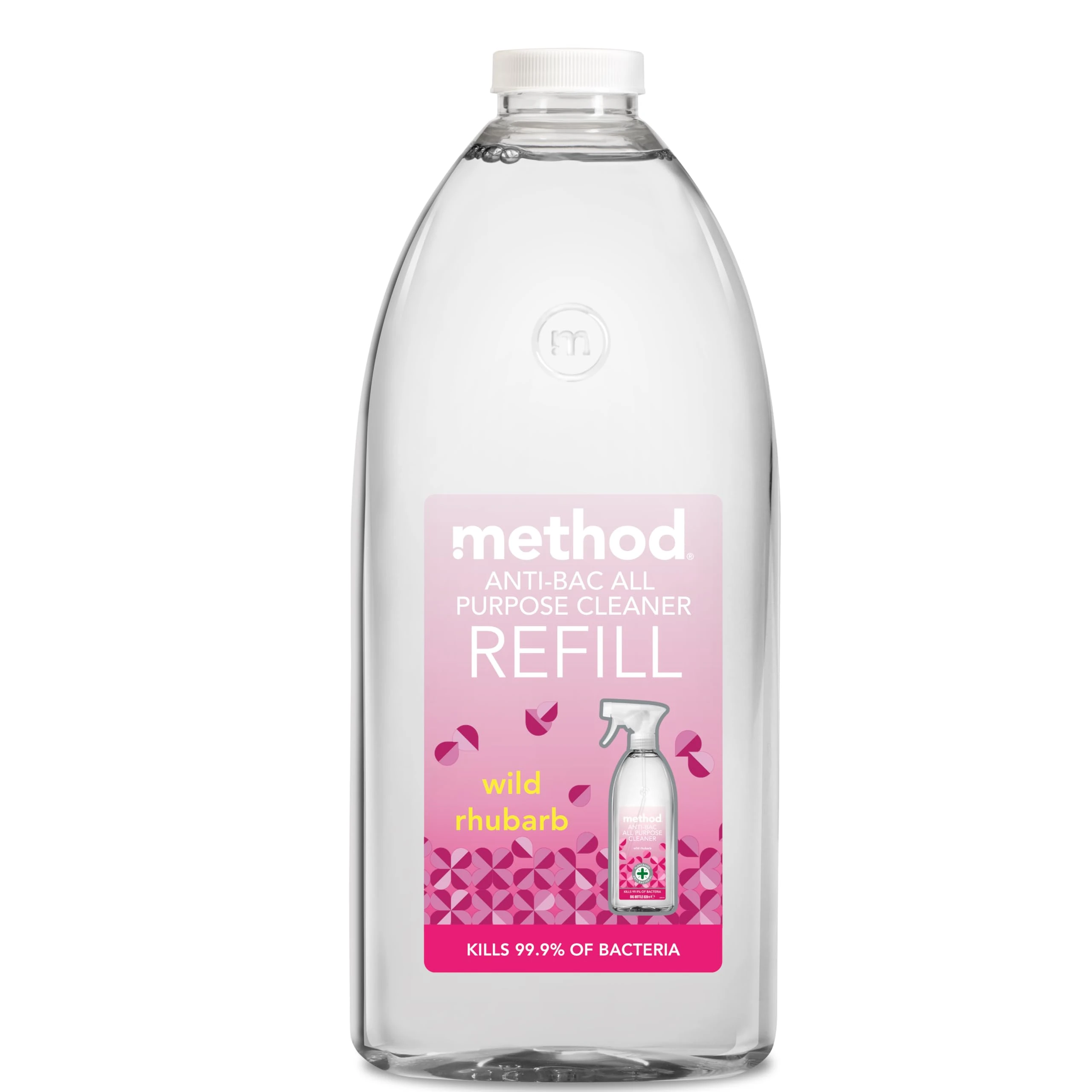 Method Antibacterial Spray Refill, All Purpose Cleaner, Powerful Formula Kills 99.9% of Bacteria, Wild Rhubarb Scent, 1 x 2L
