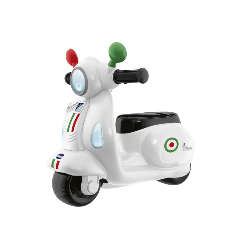 Chicco Vespa Primavera Ride-On for Children, 2 Riding Modes, 8 Fun Sound Effects and Tunes, Real Motor Sounds, 1-3 Years, White
