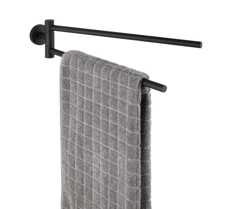 WENKO Bosio Black Matt Towel Rail with 2 Movable Arms Stainless Steel Towel Rail 2 Swivelling Arms 5.5 x 9 x 43 cm Matt