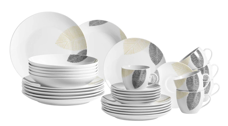 MÄSER 931215 Jona Beautifully Decorated 6 People, 30-Piece Crockery Set, with Rimless Shapes, Porcelain, White