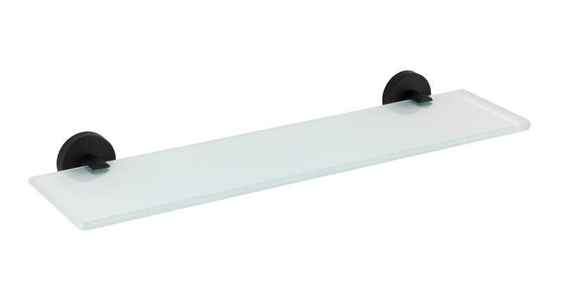 WENKO Bosio Black Glass Wall Shelf Matt Stainless Steel - Bathroom Shelf, Rustproof Stainless Steel, 46.5 x 5.5 x 13.5 cm, Matt