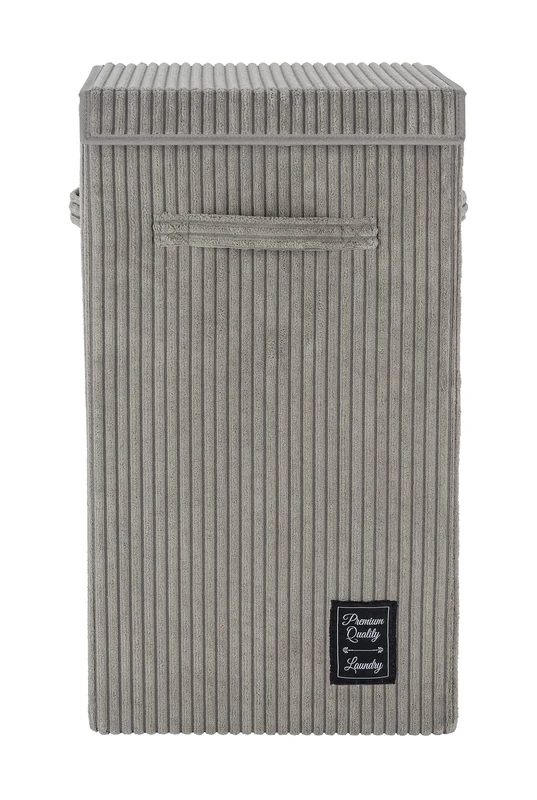 WENKO Cora Grey Laundry Basket with Lid 3 Handles Capacity 63 L Polyester 33 x 58 x 33 cm Grey